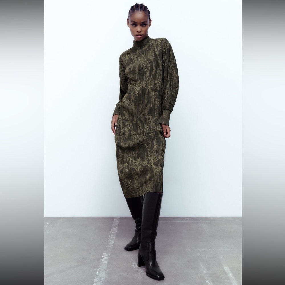 Zara green jacquard dress, small